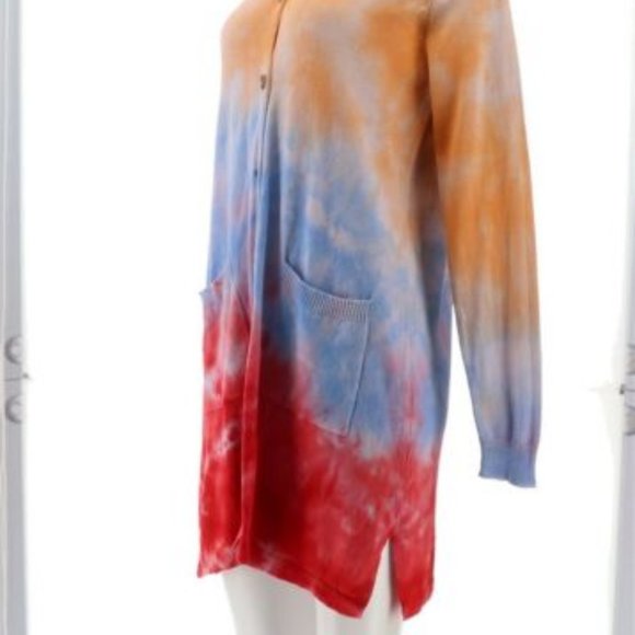 NWT LOGO LORI GOLDSTEIN HAND TIE-DYE BUTTON CARDIGAN SWEATER VIOLET COMBO XXS - Picture 5 of 9